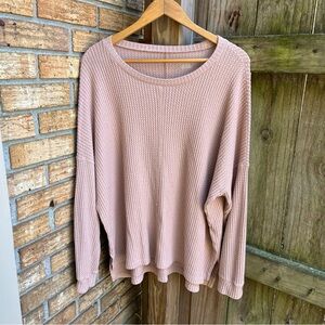 American Eagle Outfitters Pink/Tan Waffle Knit Long Sleeve